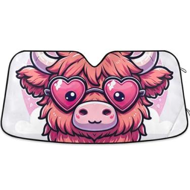 Imagem de Guarda-sol bonito de vaca Highland com desenho animado para para-brisa protetor solar de caminhão dobrável personalizado para para-brisa dianteiro de carro L, 144,8 cm x 80 cm