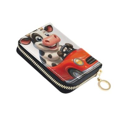 Imagem de Carteira feminina colorida com zíper, protetor de cartão de crédito, bloqueio RFID, desenho fofo, vaca vermelha, zíper e bolso para moedas