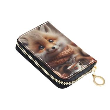 Imagem de Carteira feminina com fecho de correr, protetor de cartão de crédito, bloqueio RFID, couro, zíper, carteira de viagem com chaveiro, linda raposa de inverno
