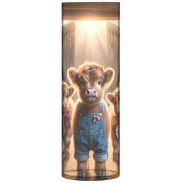 Imagem de Lindo vaso de flores de bovino highland vaca bovina cilindro para mesa vaso redondo de plástico bonito personalizado floral moderno decorações, 30 cm x 9,9 cm
