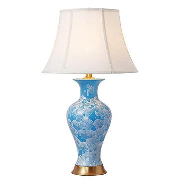 Imagem de Abajur de mesa grande em cerâmica oriental com cúpula de tecido, estilo chinês criativo, ideal para cabeceira ou sala de estar. Também pode ser usado como abajur de mesa ou de cabeceira.