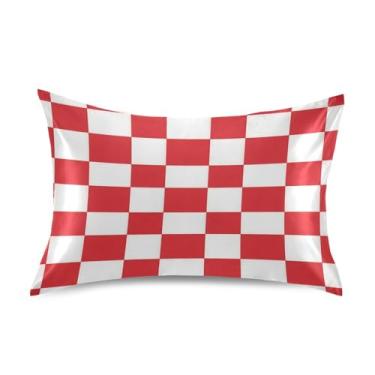 Imagem de Blueangle Fronha de cetim refrescante para cabelo e pele, fronha xadrez para dia dos namorados, tamanho padrão 51 x 66 cm com fecho de envelope (338)