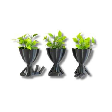 Imagem de Kit com 3 Vasinhos Decorativos COM Planta Artificial Efeite Plástico para Banheiro Sala Mesa 8cm(Preto)