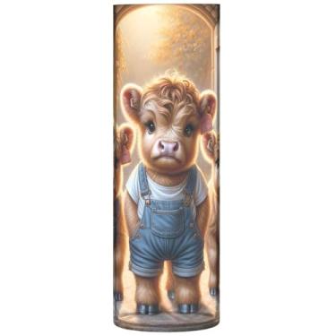 Imagem de Vasos cilíndricos engraçados fofos de vaca Highland para centros de mesa, vasos altos para flores, decoração de apartamento, estética, 30 x 9,9 cm