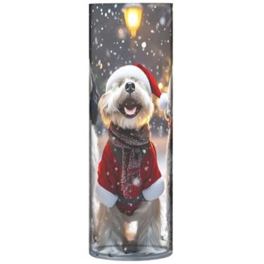 Imagem de Vaso cilíndrico buquê de flores para cães felizes de Natal grande vaso de plástico fofo personalizado exclusivo vasos para decoração de casa, 30 cm x 9,9 cm