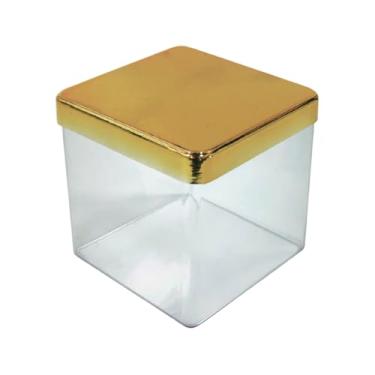 Imagem de Kit 2 Unidades Caixa de Acrílico Cake Box Bolo Quadrado C/Tampa Metalizada Lembrancinha 8x8 (Tampa Metalizada Dourada)