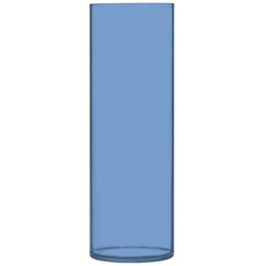 Imagem de Vaso cilíndrico azul ardósia para flores decorativo personalizado bonito vaso alto impressão de plástico decoração de quarto moderno, 30 cm x 9,9 cm