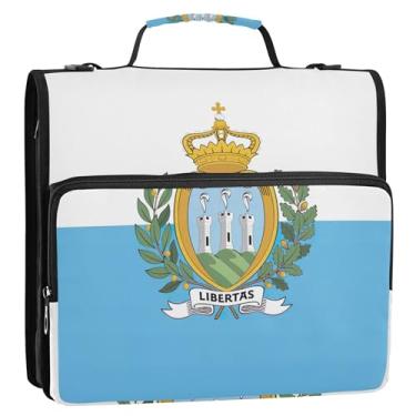 Imagem de Fichários de 3,8 cm com 3 anéis, bandeira de São Marino, com zíper, fichário organizador, fichário com alça, bolsa escolar personalizada, portfólio e estojo para pasta de anel