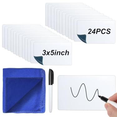 Imagem de SBYURE Etiquetas apagáveis a seco, pacote com 24, 7,6 x 12,7 cm, notas adesivas reutilizáveis apagáveis a seco, etiquetas adesivas de quadro branco para caixas de armazenamento (inclui pano e caneta)
