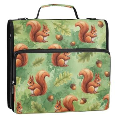 Imagem de Bolsa organizadora de fichário floral com zíper de esquilos engraçados com alça, portfólio de fichário D de 3 anéis, comporta 500 folhas para armazenamento de documentos escolares e escritórios