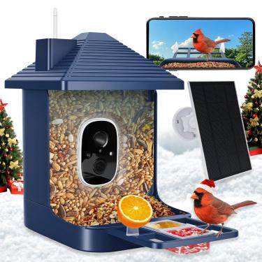 Imagem de Alimentador de pássaros com câmera movido a energia solar, identificação de espécies por IA, alertas de chegada instantânea, captura de vídeo HD 2K, visualização ao vivo, presente para amantes de