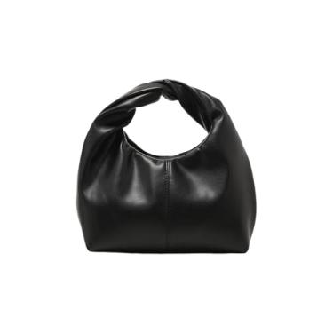 Imagem de Bolsa feminina trançada Hobo Mini bolsa clutch franzida, Preto, One Size