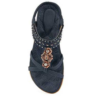 Imagem de Alicegana Sandálias Femininas Confortáveis Para Caminhar Com Antiderrapante, Sapatos Casuais De Verão Praia, Sociais Elástico No Tornozelo E Joias, Sapatilhas Boêmias