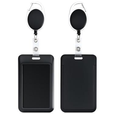 Imagem de SEAVILIA Pacote com 2 porta-crachás retráteis, porta-cartões de identificação de plástico rígido preto, bolsa protetora vertical com janela transparente, porta-cartões para navio de cruzeiro, para