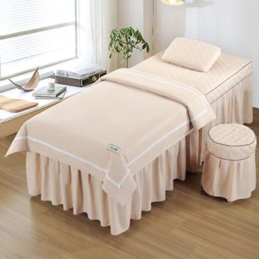 Imagem de Conjunto de lençóis de mesa de massagem, 4 peças, capa de cama de salão de beleza, simples, cor sólida, salão, spa, beleza, respirável, fumigação, massagem, saia de mesa, roupa de cama, fronha, capa