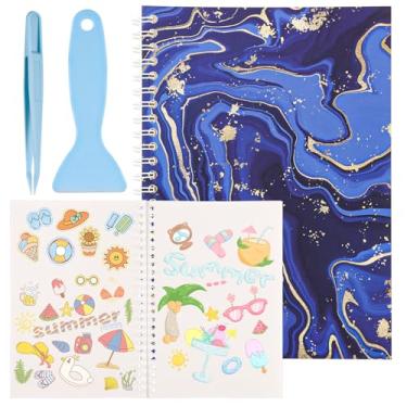 Imagem de Livro de adesivos reutilizável, 32 folhas de álbum de colecionador de adesivos, dupla face, tamanho A5, protetor de papel, organizador de armazenamento em branco, porta-caderno, com pinça e espátula