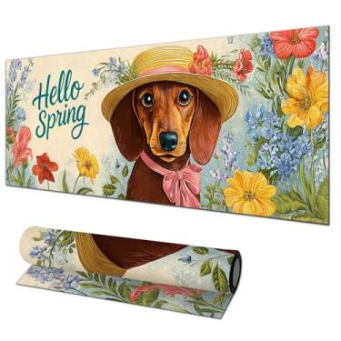 Imagem de HOMETITUTE Hello Spring Dachshund Gaming Mousepad Floral XL Mouse Pad 31,5 x 11,8 polegadas teclado antiderrapante protetor de mesa tapete de rato grande para casa e escritório acessórios de mesa