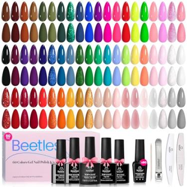 Imagem de beetles Gel Polish Conjunto De Esmaltes Em Beetles, 60 Cores, Kit Neon, Glitter Gelatinoso, Nude, Rosa, Branco, Vermelho, Azul, Verde, Marrom, Base Cor Verão E Top Coat Brilhante Fosco, Presente Par