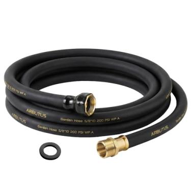 Imagem de Mangueira de jardim 5/20.3 cm x 4.6 m Mangueira de água resistente de borracha de latão 600 PSI Pressão de ruptura, mangueira flexível durável para quintal, lavagem de carro, animais de estimação