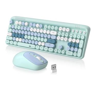 Imagem de MageGee Combo de teclado e mouse sem fio, teclas redondas, teclado de máquina de escrever retrô, teclado de tamanho completo, economia de energia automática, conexão sem fio de 2,4 GHz para Mac