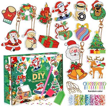 Imagem de Kit de Pintura Diamante 5D DIY Chaveiro Decoração Artesanal Papai Noel Árvore Acessório Bolsa para Ano Novo Brincadeira Manualidades Presente 15PCS