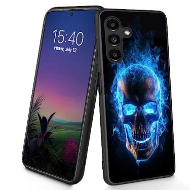Imagem de Bxgolkgd Capa projetada para Galaxy A14 5G, capa protetora antiderrapante de silicone TPU macio e fina à prova de choque para Samsung Galaxy A14 5G 2023 6,6 polegadas (caveira de chamas azuis)