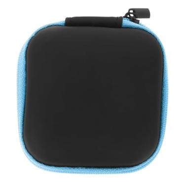 Imagem de 1 capa para fone de ouvido com zíper, caixa de armazenamento de couro portátil para viagem, cabo USB, bolsa rígida para transporte de moedas, carro, azul