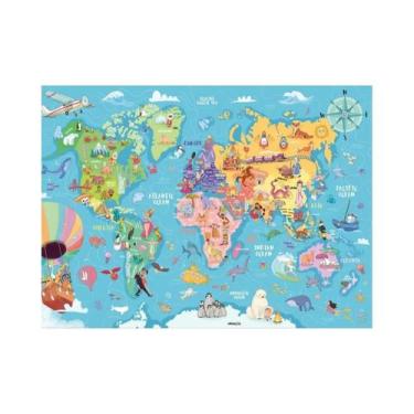 Imagem de Quebra-Cabeças De Madeira Em Estilo Cartoon Do Mapa Mundial, 120/300/5
