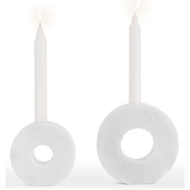 Imagem de SPESHSTONES Conjunto de 2 castiçais de mármore cônicos para decoração de mesa, sala de estar e decoração de casa, castiçais para palitos de velas de pilar, centros de mesa e presentes