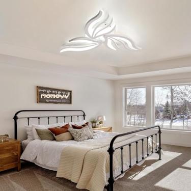 Imagem de Luminária de teto LED moderna para sala de estar, 30W, 2400 lúmens, branca, dimerizável com controle remoto, temperatura de cor de 3000K a 6500K, ideal para quarto, cozinha e sala de jantar.