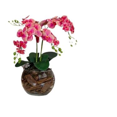 Imagem de Planta Artificial，Plantas Artificiais Decorativas Pequenas，Arranjo de OrquíDeas Artificiais Decorativas Com 4 Hastes E Vaso de Vidro - DecoraçãO Moderna Para Sala, EscritóRio Ou Eventos(Rosa Pink)