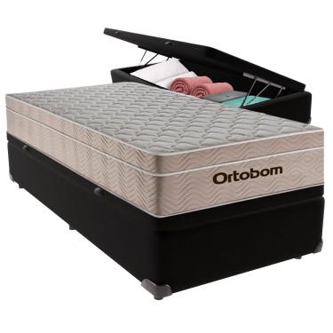 Imagem de Kit Cama Box Baú Solteiro Airtech com Colchão Molas Ensacadas Euro Pillow Preto Ortobom