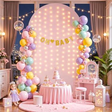 Imagem de Capa de fundo de arco rosa empoeirado de 1,8 m com cordão de luzes, capas de arco de casamento, pano de fundo elástico, festa, chá de bebê, chá de panela, foto, aniversário, fotografia, fundo, suporte