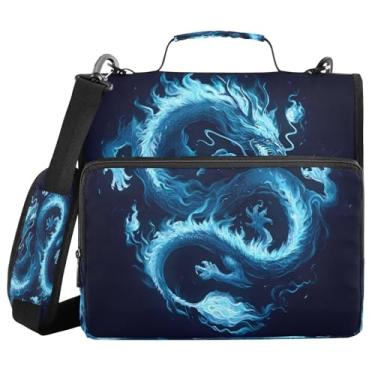 Imagem de ALAZA Fichário com zíper com 3 anéis, organizador engraçado de dragão azul com zíper e alça de ombro, grande capacidade, vários bolsos, pasta de arquivos para material de escritório