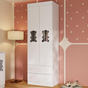 Imagem de Guarda-roupa Infantil 62cm 2 Portas Com Vidro E 2 Gavetas Teddy Multimóveis Mp4486 Branco Branco