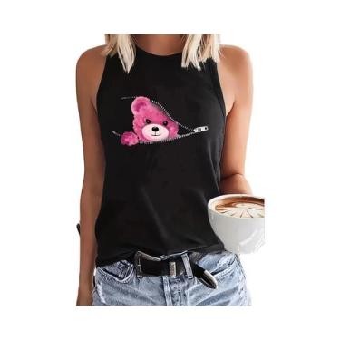 Imagem de Camiseta Regata Feminina Sem Mangas Com Estampa De Urso Hip Hop Casual