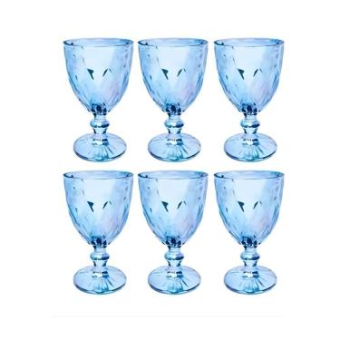 Imagem de Conjunto 6 Taças De Vidro Azul Milbani 330ml