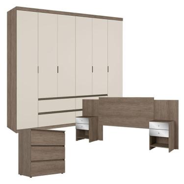 Imagem de Guarda Roupa Casal Nobre 6 Portas Rustic Off White Com Cômoda Gaveteiro Condessa E Cabeceira Formosa Glass Rustic - Thb
