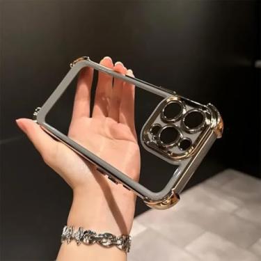 Imagem de HJZSZX Capa de celular luxuosa, transparente e à prova de choque, com proteção contra impactos, capa traseira rígida de acrílico (para iPhone 13/cinza)