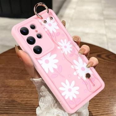 Imagem de MOWIME Capa compatível com Samsung Galaxy S25 Ultra com alça de pulso, capa de TPU macia à prova de choque floral margarida para mulheres e meninas, capa fina antiarranhões para Galaxy S25 Ultra de