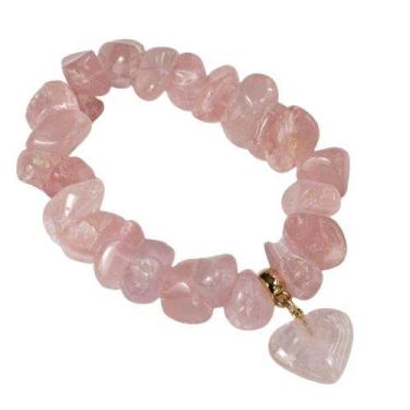 Imagem de Pulseira Coração Quartzo Rosa Pedra Rolado Silicone - CristaisdeCurvel