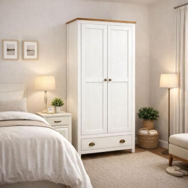 Imagem de Armário Guarda Roupa Madeira Maciça 2 Portas Branco Marrom - LaCasaMia
