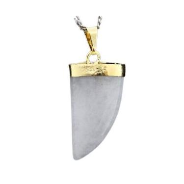 Imagem de Colar Dente de Dragão Pedra Quartzo Leitoso Natural Dourado - Cristais