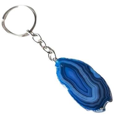 Imagem de Chaveiro Chapa Agata Azul Pedra Natural Pino Prateado - CristaisdeCurv