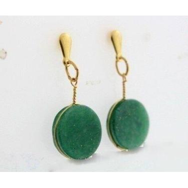 Imagem de Brinco Disco Pedra Quartzo Verde Tarracha Dourado - CristaisdeCurvelo