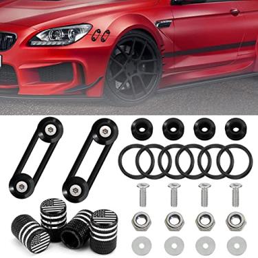 Imagem de Kit de liberação rápida para para-choque, 14 peças de liberação rápida para para-choque dianteiro traseiro, anéis de vedação, parafusos de aço inoxidável, porcas arruelas, tampas de válvula de pneu de carro compatíveis com para-choque universal de carro