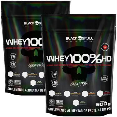 Imagem de Kit 2x Whey 100% Hd Refil 900g - Black Skull Sabor Morango