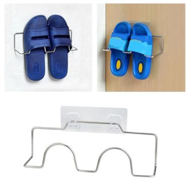 Imagem de Prateleira de Sapatos para Parede em Aço Inoxidável Organizador sem Furaduras com Gancho Banheiro Cozinha Casa Solução A