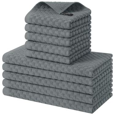 Imagem de Homaxy Conjunto de toalhas de cozinha e panos de prato 100% algodão, 30 x 30 x 63 cm, conjunto de 10 panos de prato felpudos a granel, toalha de mão super macia e absorvente com laço para pendurar