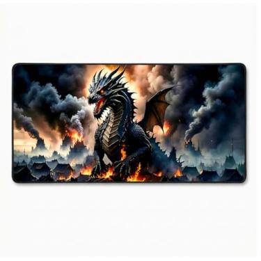 Imagem de Tapete de mouse para jogos Mythic Dragon – Tapete de mesa grande de 70 x 29 cm para trabalho e jogos, base de borracha antiderrapante, bordas costuradas duráveis, arte de fantasia vívida